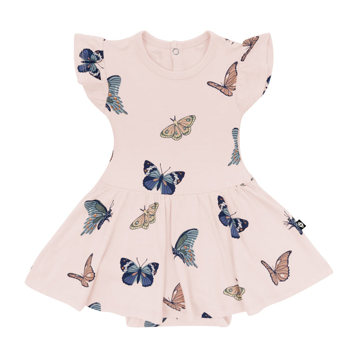 Pink Twirl Bodysuit Dress in Blush Butterfly