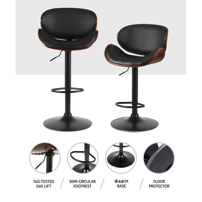 Two Artiss Bar Stools Kitchen Leather Barstools Swivel Gas Lift Chairs Black -Home Living Store - -