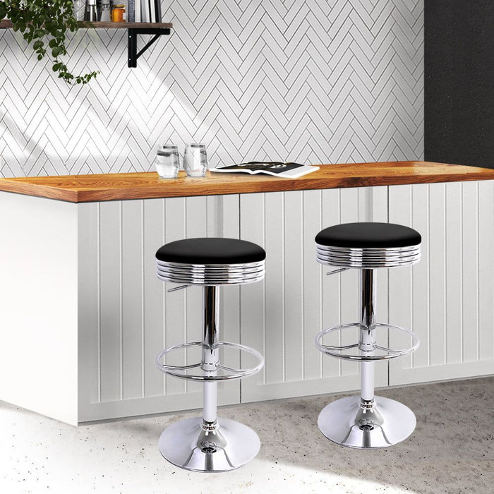 Two Backless PU Leather Bar Stools - Black and Chrome -Home Living Store - -