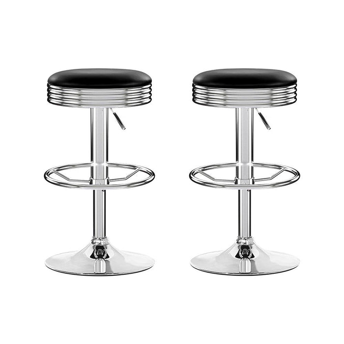 Two Backless PU Leather Bar Stools - Black and Chrome -Home Living Store - -