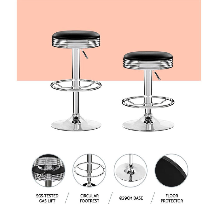 Two Backless PU Leather Bar Stools - Black and Chrome -Home Living Store - -