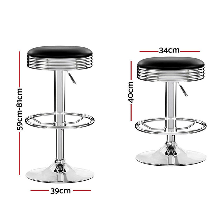 Two Backless PU Leather Bar Stools - Black and Chrome -Home Living Store - -