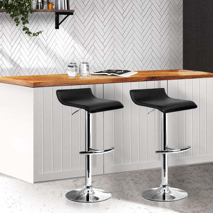 Two Bar Stools Adjustable Gas Lift Chairs Black -Home Living Store - -