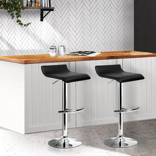 Two Bar Stools Adjustable Gas Lift Chairs Black -Home Living Store - -