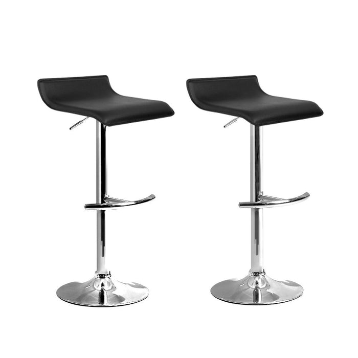 Two Bar Stools Adjustable Gas Lift Chairs Black -Home Living Store - -