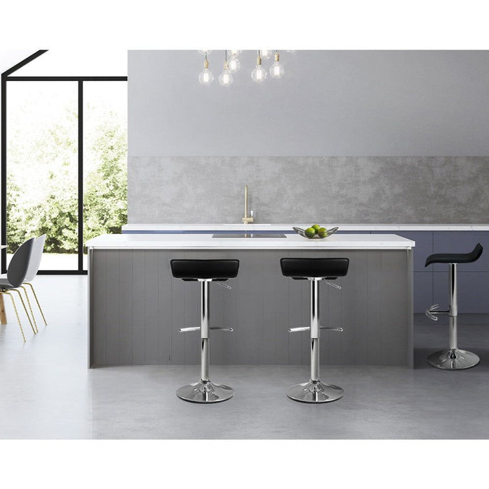 Two Bar Stools Adjustable Gas Lift Chairs Black -Home Living Store - -