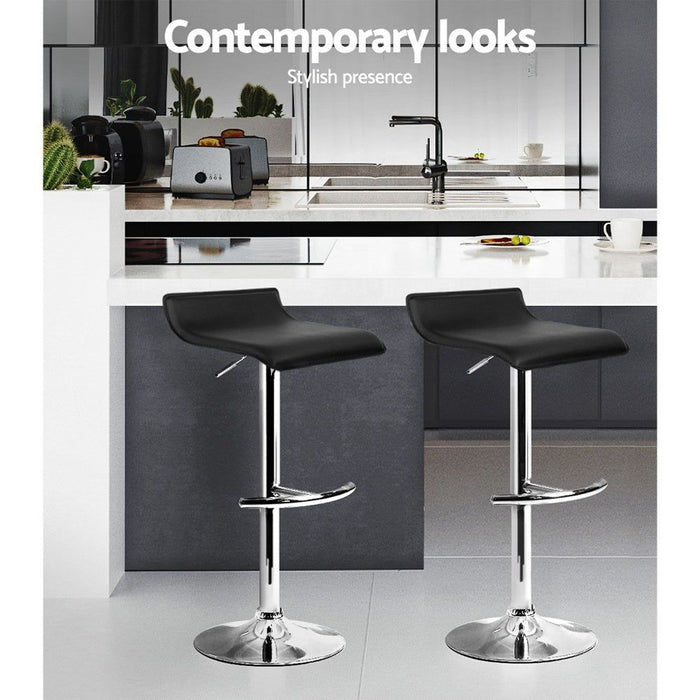Two Bar Stools Adjustable Gas Lift Chairs Black -Home Living Store - -