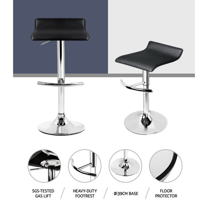 Two Bar Stools Adjustable Gas Lift Chairs Black -Home Living Store - -