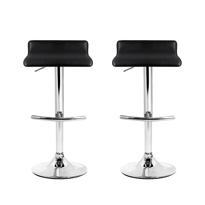 Two Bar Stools Adjustable Gas Lift Chairs Black -Home Living Store - -