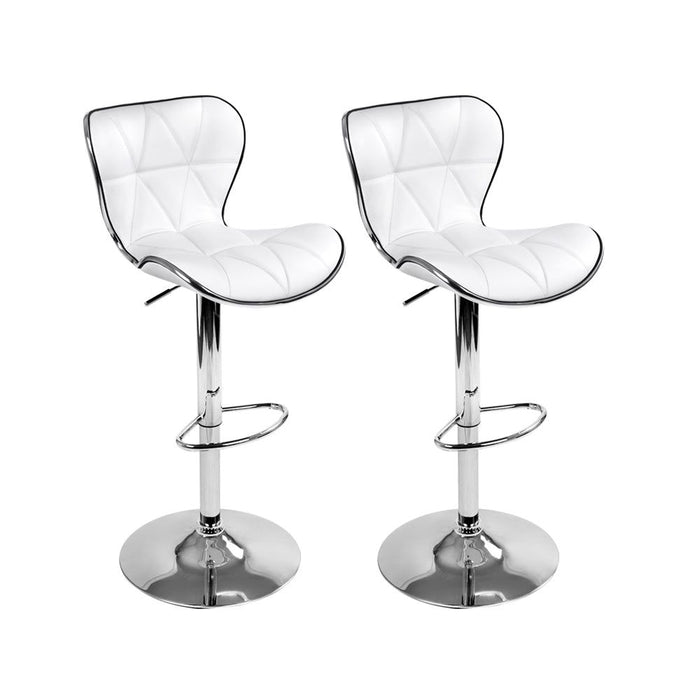 Two Bar Stools Gas Lift Leather Seat White -Home Living Store - -