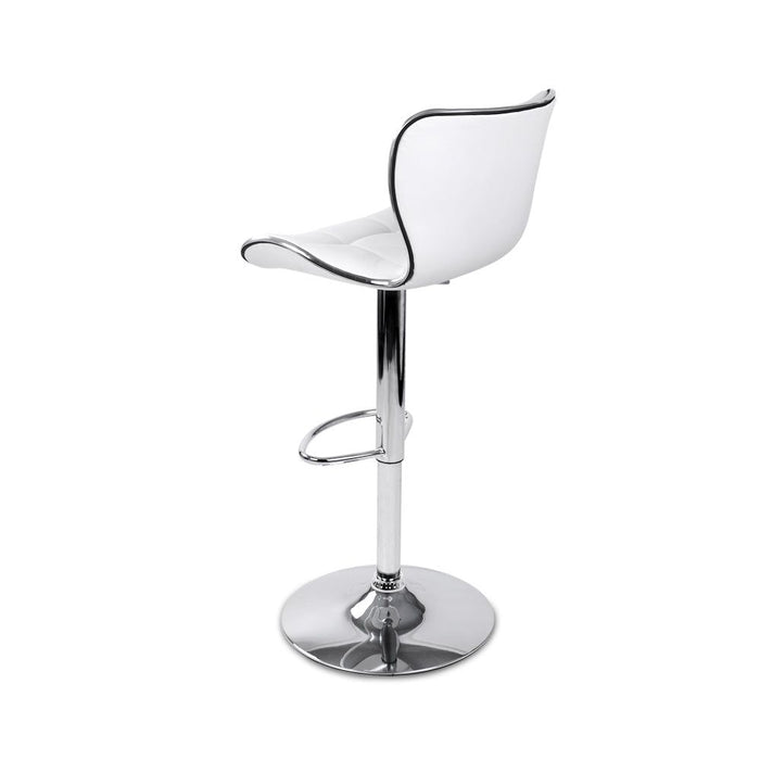 Two Bar Stools Gas Lift Leather Seat White -Home Living Store - -