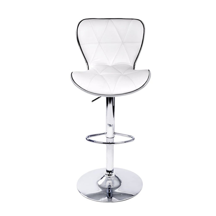 Two Bar Stools Gas Lift Leather Seat White -Home Living Store - -