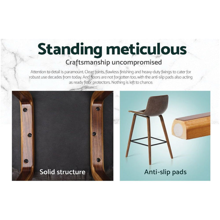 Two Bar Stools Kitchen Counter Barstools Leather Wooden Chairs -Home Living Store - -