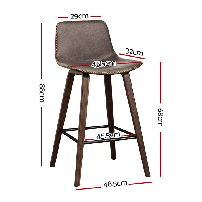 Two Bar Stools Kitchen Counter Barstools Leather Wooden Chairs -Home Living Store - -