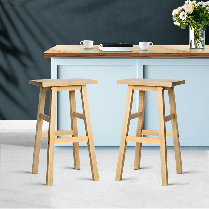Two Bar Stools Kitchen Counter Stools Wooden Chairs Natural-Home Living Store-