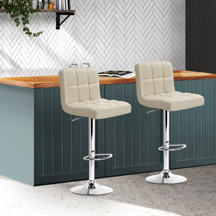 Two Bar Stools Leather Gas Lift Beige-Home Living Store-Furniture > Chairs > Table & Bar Stools