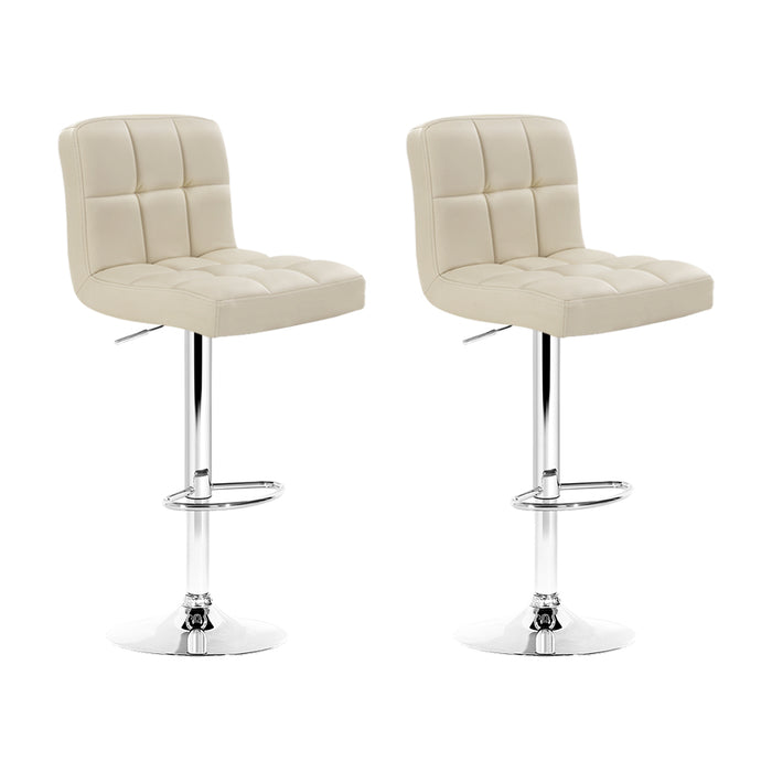 Two Bar Stools Leather Gas Lift Beige-Home Living Store-