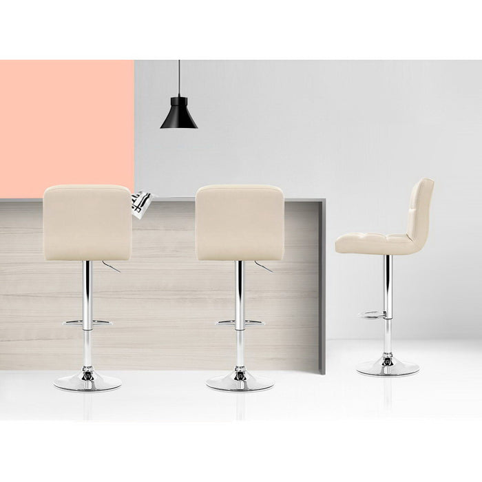 Two Bar Stools Leather Gas Lift Beige-Home Living Store-