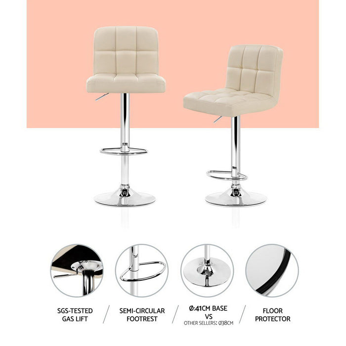 Two Bar Stools Leather Gas Lift Beige-Home Living Store-