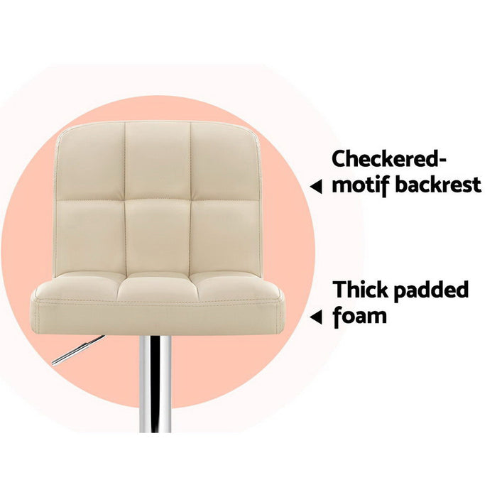 Two Bar Stools Leather Gas Lift Beige-Home Living Store-