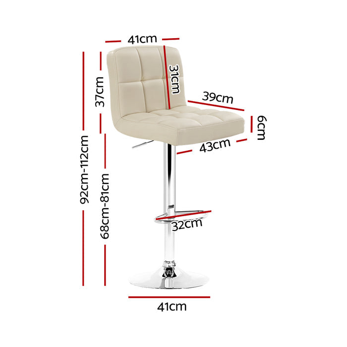 Two Bar Stools Leather Gas Lift Beige-Home Living Store-