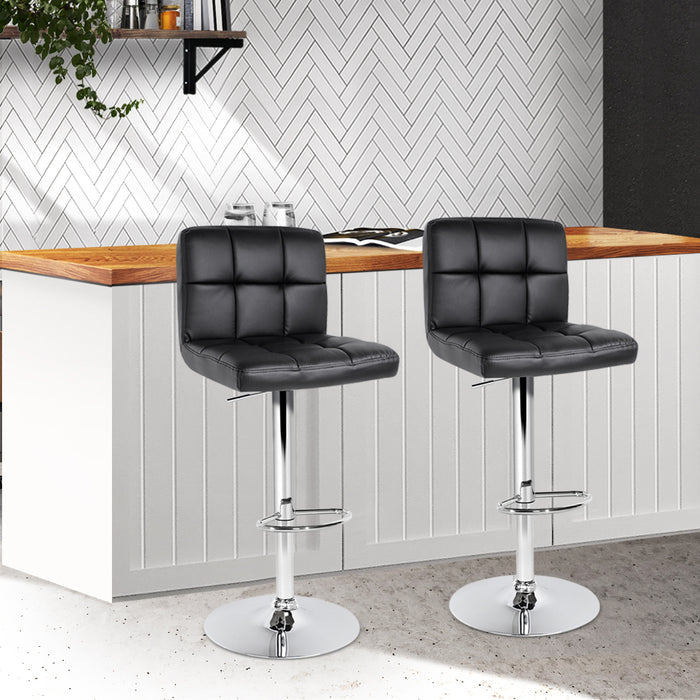 Two Bar Stools Leather Gas Lift Black-Home Living Store-Furniture > Chairs > Table & Bar Stools