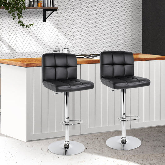 Two Bar Stools Leather Gas Lift Black-Home Living Store-Furniture > Chairs > Table & Bar Stools