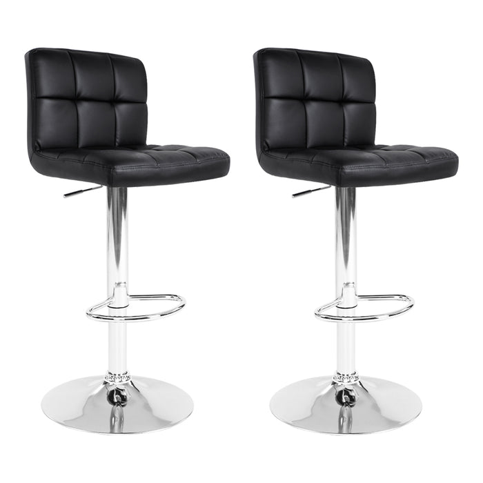 Two Bar Stools Leather Gas Lift Black-Home Living Store-