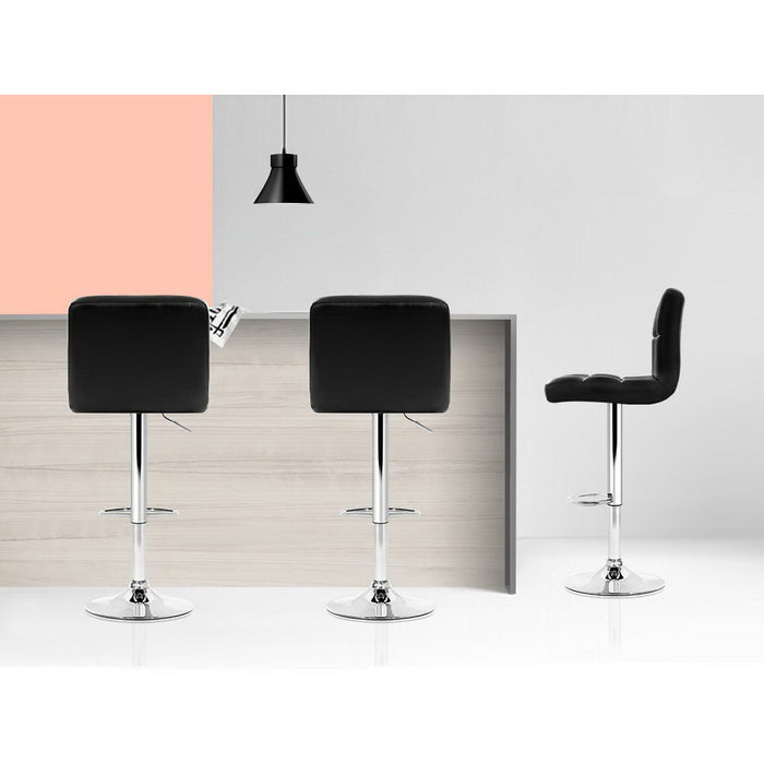 Two Bar Stools Leather Gas Lift Black-Home Living Store-