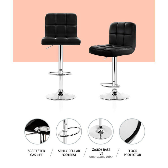 Two Bar Stools Leather Gas Lift Black-Home Living Store-