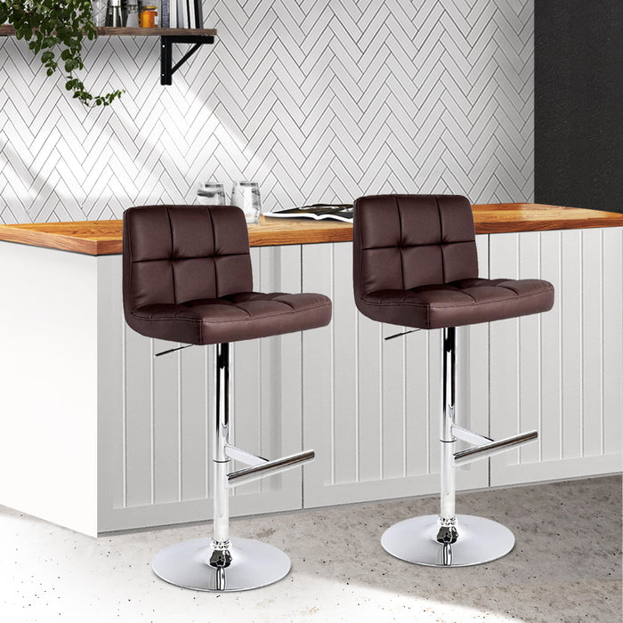 Two Bar Stools Leather Gas Lift Brown-Home Living Store-Furniture > Chairs > Table & Bar Stools