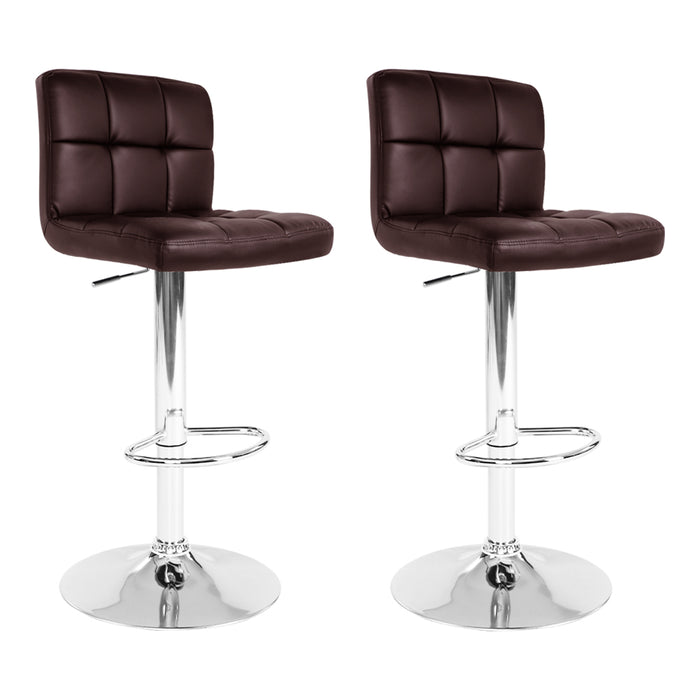 Two Bar Stools Leather Gas Lift Brown-Home Living Store-