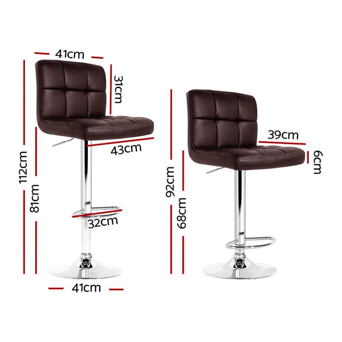 Two Bar Stools Leather Gas Lift Brown-Home Living Store-