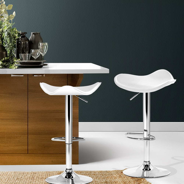 Two Bar Stools Leather Gas Lift Chair White-Home Living Store-Furniture > Chairs > Table & Bar Stools