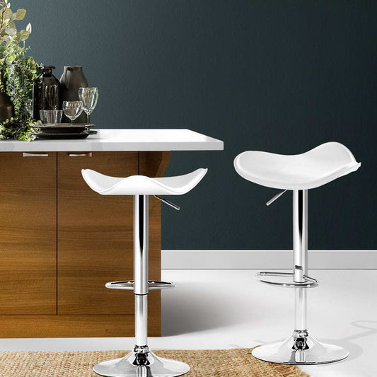 Two Bar Stools Leather Gas Lift Chair White-Home Living Store-Furniture > Chairs > Table & Bar Stools