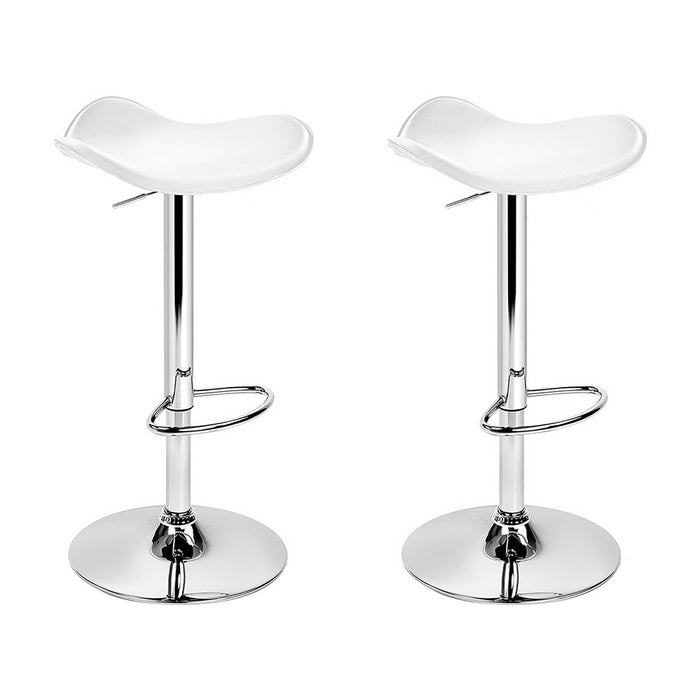 Two Bar Stools Leather Gas Lift Chair White-Home Living Store-