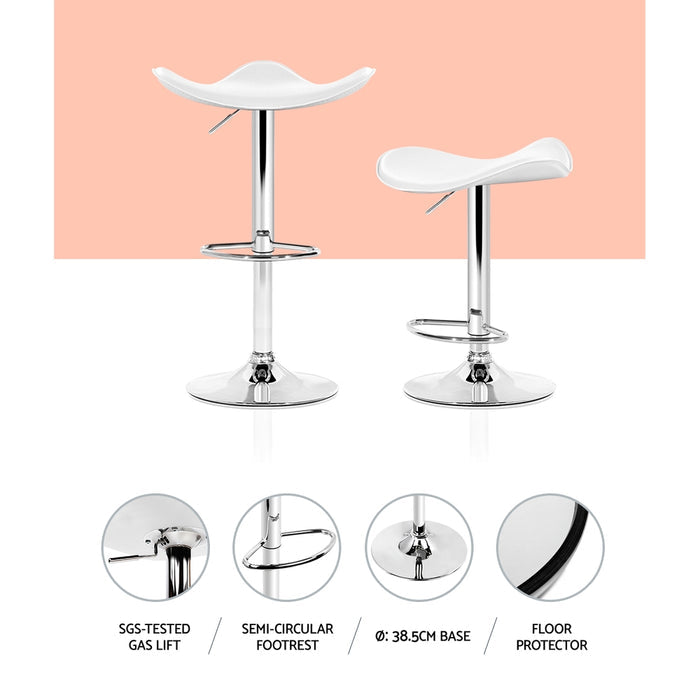Two Bar Stools Leather Gas Lift Chair White-Home Living Store-