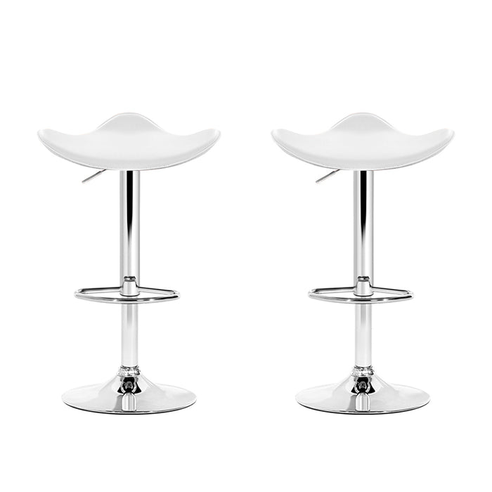Two Bar Stools Leather Gas Lift Chair White-Home Living Store-