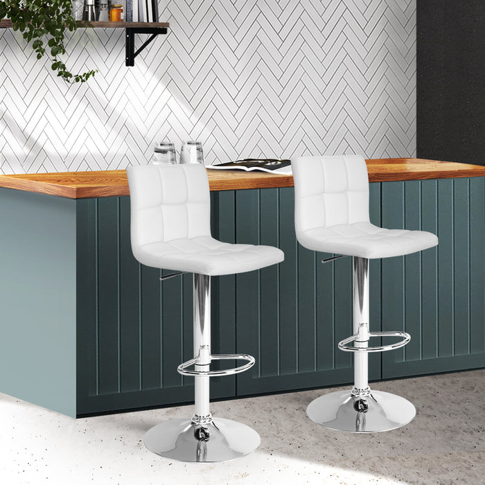 Two Bar Stools Leather Gas Lift White-Home Living Store-Furniture > Chairs > Table & Bar Stools