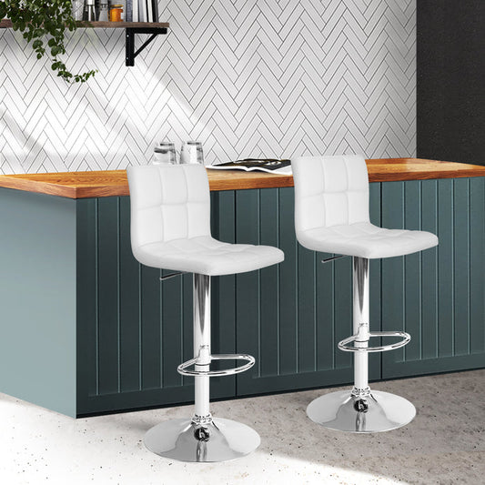 Two Bar Stools Leather Gas Lift White-Home Living Store-Furniture > Chairs > Table & Bar Stools