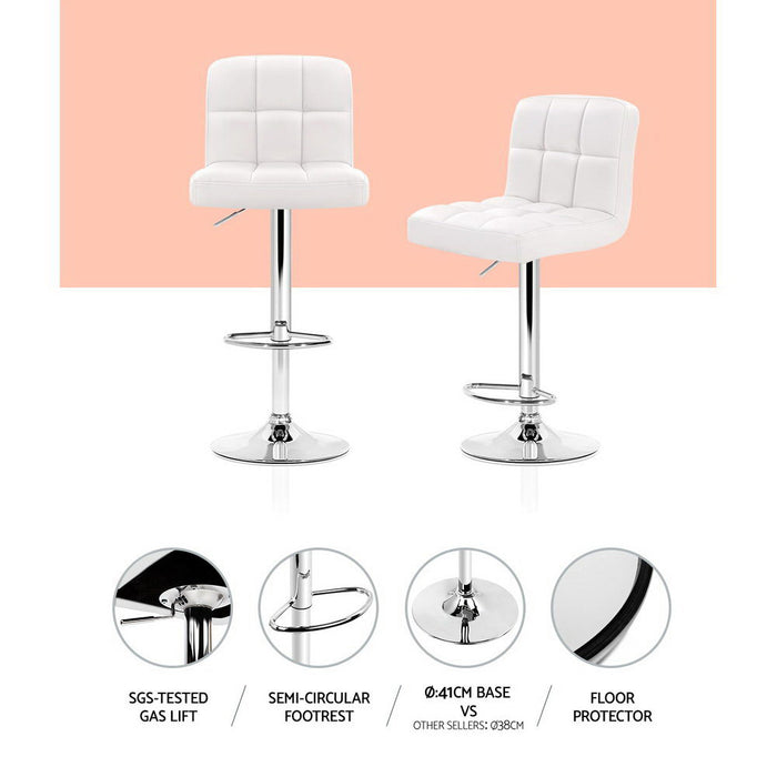 Two Bar Stools Leather Gas Lift White-Home Living Store-