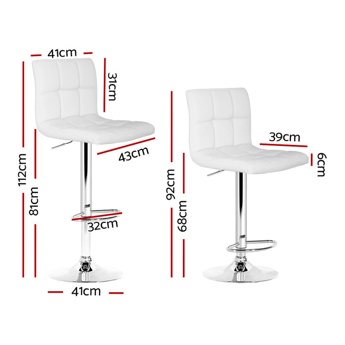 Two Bar Stools Leather Gas Lift White-Home Living Store-