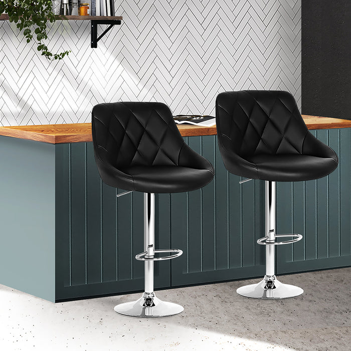 Two Bar Stools Leather Padded Gas Lift Stool Black-Home Living Store-Furniture > Chairs > Table & Bar Stools