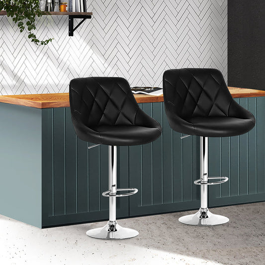 Two Bar Stools Leather Padded Gas Lift Stool Black-Home Living Store-Furniture > Chairs > Table & Bar Stools