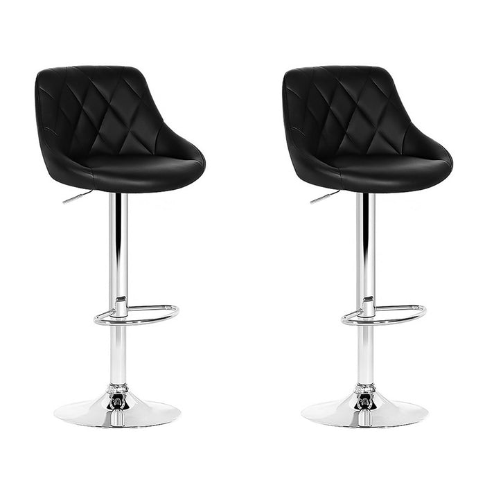 Two Bar Stools Leather Padded Gas Lift Stool Black-Home Living Store-