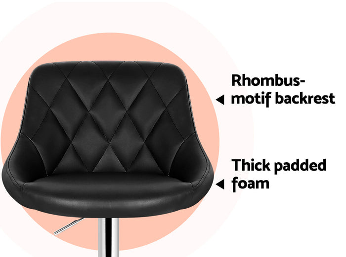 Two Bar Stools Leather Padded Gas Lift Stool Black-Home Living Store-