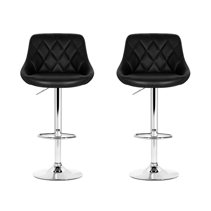 Two Bar Stools Leather Padded Gas Lift Stool Black-Home Living Store-