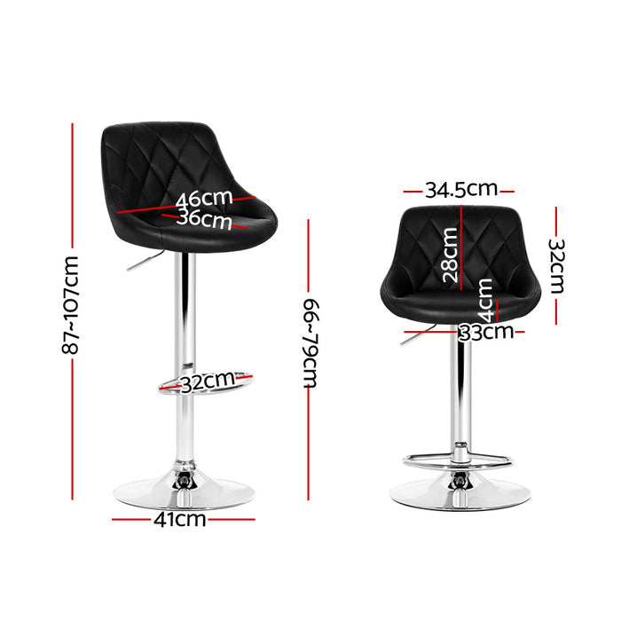 Two Bar Stools Leather Padded Gas Lift Stool Black-Home Living Store-