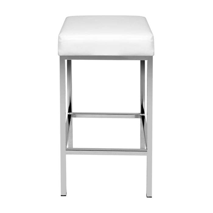 Two Bar Stools Leather Padded Metal White-Home Living Store-