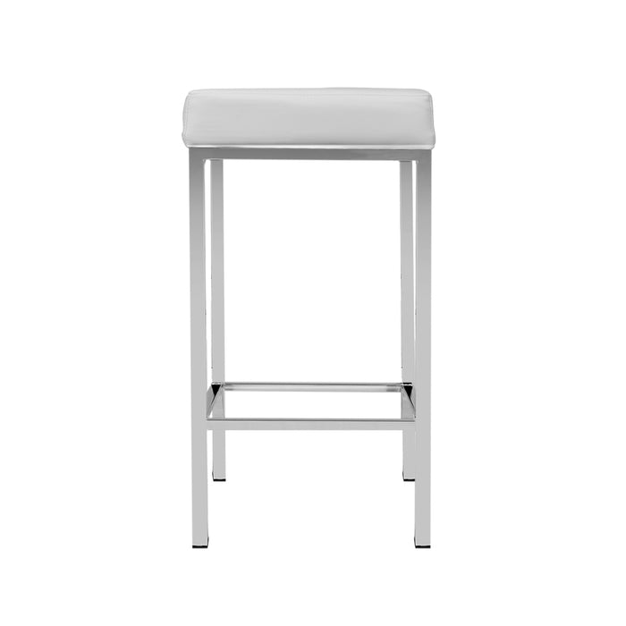 Two Bar Stools Leather Padded Metal White-Home Living Store-